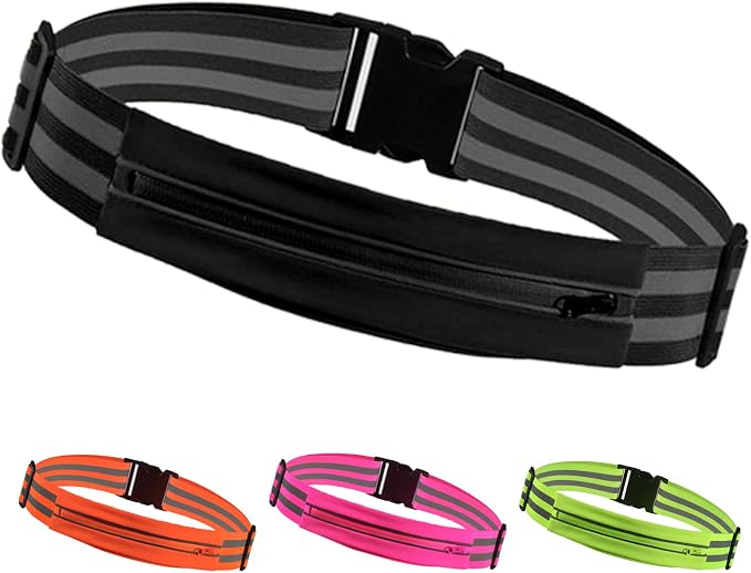 Running Phone Belt for Women and Men Phone Holder Runners Pouch Waist Reflective Runners Money Belt Exercise Waist for Workout Jogging Gear Accessories (Black）
