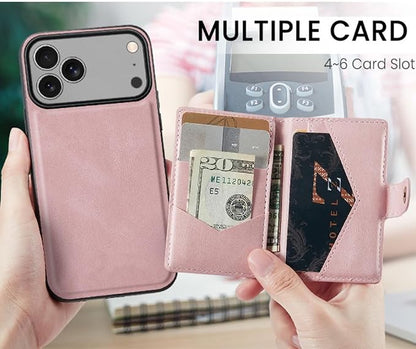 Wallet Case for iPhone 17/17 Pro/17 Air/17 Pro Max, Retro Leather Cover Magnetic Separate Card Slots Kickstand Detachable Case,17pro max,Black