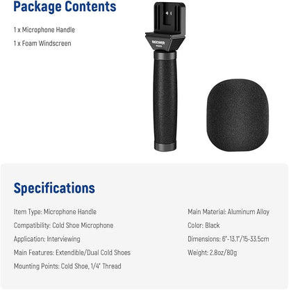 NEEWER 13"/33cm Telescopic Lavalier Microphone Handheld with Anti Off Cold Shoe Foam Windscreen Interview Mic Handle Compatible with Rode Wireless Go II DJI Mic CM31, MS005