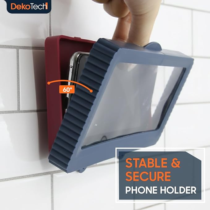 Bathroom Wall Mount Phone Holder, Anti-Fog Waterproof Shower Case with Touch Screen, No-Drill Adhesive Phone Box for Bathroom, Shower & Kitchen, Fits Devices Under 6.7"