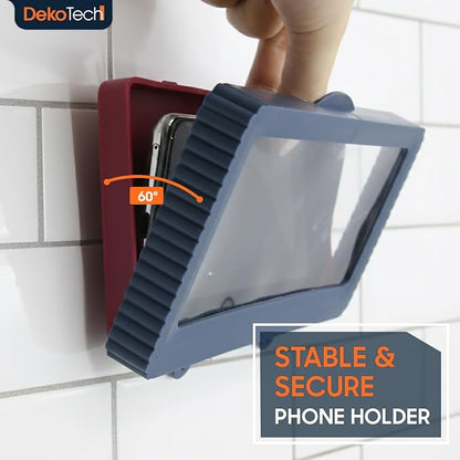 Bathroom Wall Mount Phone Holder, Anti-Fog Waterproof Shower Case with Touch Screen, No-Drill Adhesive Phone Box for Bathroom, Shower & Kitchen, Fits Devices Under 6.7"