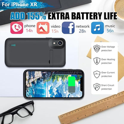 [New 2026 Battery Case for iPhone XR, 6000mAh Rechargeable Extended Battery Charging Charger Case, Add 1.55x Extra Juice (6.1 Inches) Black