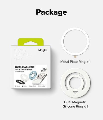 Ringke Dual Magnetic Silicone Ring [Compatible with MagSafe] Phone Grip, Dual-Sided Powerful Magnet, Lightweight (0.04 lb) & Super Slim (0.13 in) Soft Holder for iPhone, Galaxy, Pixel - White