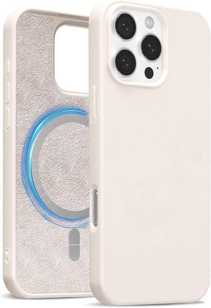 for iPhone 16 Pro Case Silicone Compatible with Magsafe Case, Ultra Slim Thin Magnetic Phone Cases Mag Safe, Cute Soft Rubber Gel TPU Matte Wireless Charging Cover for Women, Beige Stone Cream