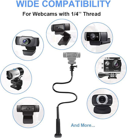 30 Inch Webcam Stand Camera Mount, Upgraded Thick Base Flexible Gooseneck Camera Stand Desk Webcam Mount Clamp for Logitech Webcams C930e C930 C920 C922x C922 Brio 4K C925e C615, Gopro Hero 8 7 6 5 4