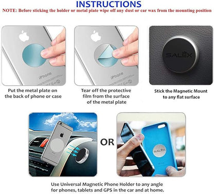SALEX Magnetic Phone Mount 4 Pack. Black Flat Cell Phone Holder for Car Dashboard, Wall, Truck. Universal Stick on iPad Wall Magnet Mount for Tablets. Wall Low Profile Magnetic Car Mount for iPhone.