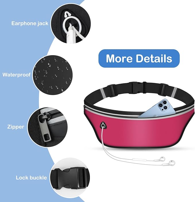UltraSlim Fanny Packs for Women Men Slim Running Belt Waist Pack Runners Bag Waterproof Money Belt (Pink)