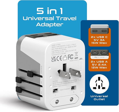 Ceptics Universal Travel Adapter for EU, UK, China, UAE, AU – International Power Adapter with Dual USB-C & USB-A – Ideal for Phone, Tablet & Smartwatch Chargers - Type A, C, G, I Plug Outputs | Universal Travel Adapter, Type A, C, G & I Plugs, Works i...