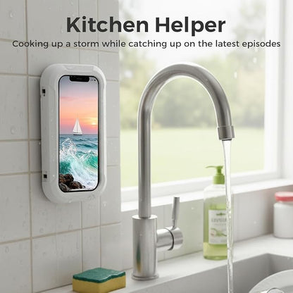 Waterproof Play Phone Holders, 2026 New Shower Phone Holder Waterproof, Adjustable Bathroom Phone Case for Home Bathroom, Rotatable Phone Stand Water Proof Phone Mount for Smartphone Users (White)