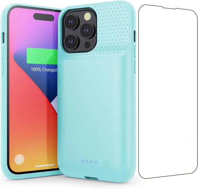 Battery Case for iPhone 14 Pro Max,14 Plus and 13 pro Max, Real 8600mAh Rechargeable Smart Extended Charging Case, Ultra-Slim Portable Protective Battery Pack (6.7 inch) Green