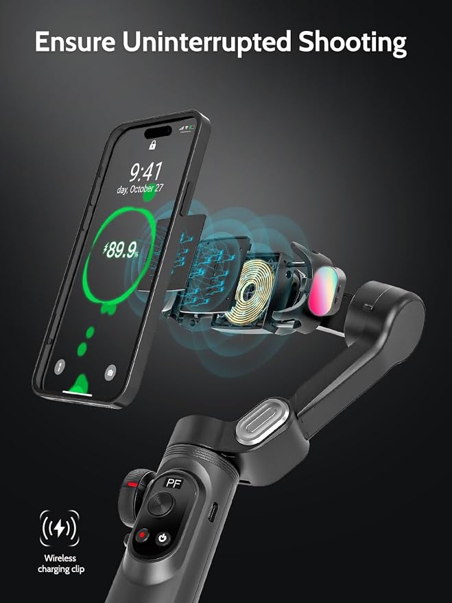 AOCHUAN 3-Axis Gimbal Stabilizer for Smartphone w/RGB Magnetic Fill Light Phone Gimbal for iPhone/Android Foldable iPhone Stabilizer w/Upgraded Face Tracking Vlog Recording-Smart X Pro Kit