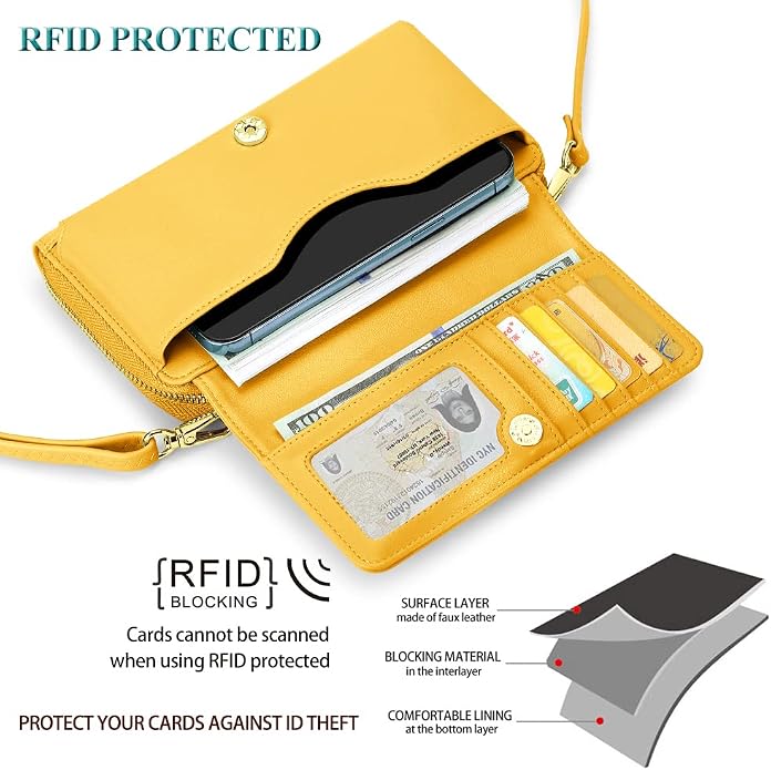 Peacocktion Crossbody Bags for Women RFID Wristlet Wallets Travel Vegan Leather Small Clutch Purses with Phone Pocket Zipper