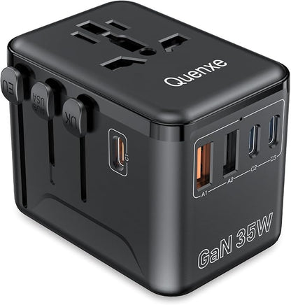 Universal Travel Adapter, International Power Adapter with 35W PD & QC Fast Charging, Travel Plug Adaptor Worldwide with 3 USB-C & 2 USB-A for USA to Europe UK France Germany Australia(Type C/G/A/I)