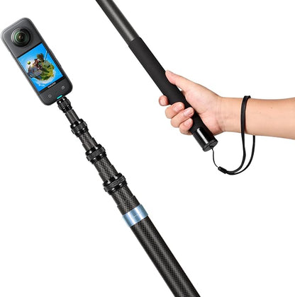 118"/3m, 9.8ft Extended Super Long Invisible Carbon Fiber Selfie Stick for Insta360 x5 Insta 360 x5 X4 X3 ONE X2, R, X, GO 3S 3 2 Action 360 Camera Accessories (17 to 118") (Blue)