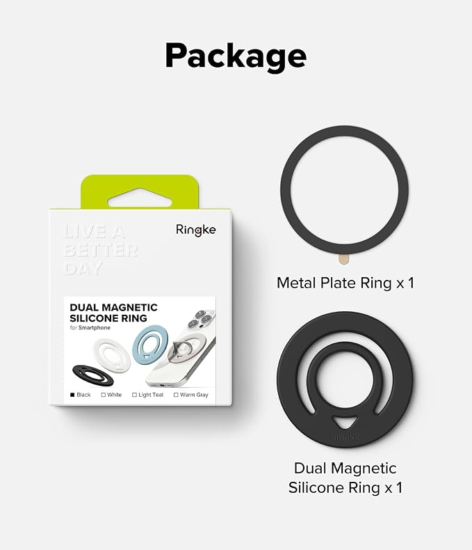 Ringke Dual Magnetic Silicone Ring [Compatible with MagSafe] Phone Grip, Dual-Sided Powerful Magnet, Lightweight (0.04 lb) & Super Slim (0.13 in) Soft Holder for iPhone, Galaxy, Pixel - Black