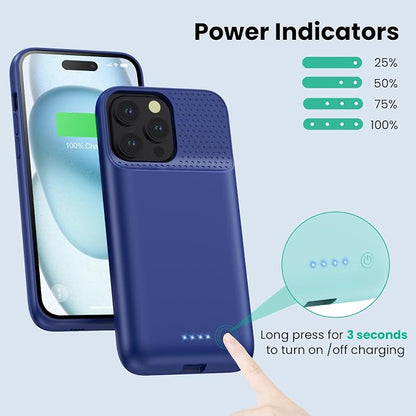 Battery Case for iPhone 15 Pro Max,Powerful 8600mah Ultra-Slim Protective Charging Case,15W Fast Charging Portable Rechargeable Expandable Battery Charger Cover for iPhone 15 Pro Max(6.7inch)-Blue