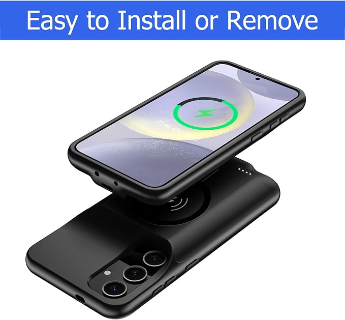 Battery Case for Galaxy S24 Plus,[12000mAh]Large capacity Slim Portable Protective Fast Charging Case Battery Case Compatible with Galaxy S24 Plus Wireless Charging Case with Carplay(6.7inch)-Black