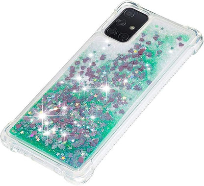 Bling Liquid Case für Galaxy A71 Silicone, Glitter Protection Case Bumper Glitter Floating Liquid Phone Cover Soft TPU Back Case Sparkle Sleeves Resistant Compatible with Samsung Galaxy A71, Green