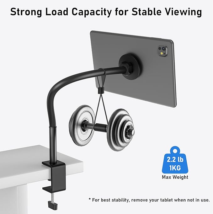 Magnetic Gooseneck Tablet Holder, iPad Desk Clamp Mount for Bed & Desk, 360 Degree Adjustable Arm, Compatible with MagSafe,Fits 4.7"-13.5" Devices, Phones, iPad Pro/Air/Mini, Kindle Fire, Galaxy Tab
