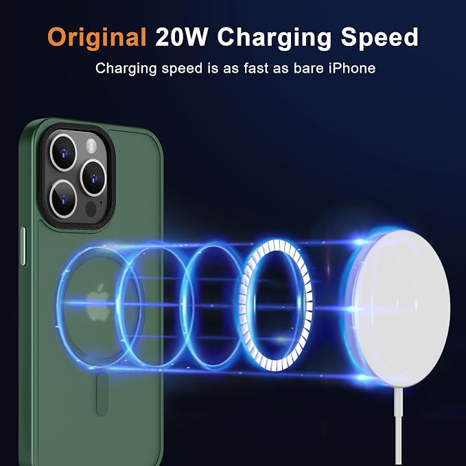 MOCCA Strong Magnetic for iPhone 15 Pro Max Case, [Compatible with Magsafe][13FT Military Drop Protection] Slim Translucent Matte Shockproof Case for iPhone 15 ProMax Case 6.7'', Midnight Green