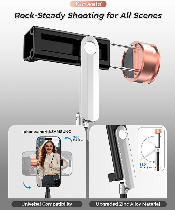 Selfie Stick Tripod for iPhone & Android – Portable Phone Tripod Stand with Bluetooth Remote, One-Click Open, Compact & Lightweight for Vlogging, Travel & Everyday Use (Black)
