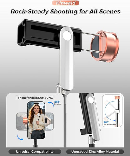 Selfie Stick Tripod for iPhone & Android – Portable Phone Tripod Stand with Bluetooth Remote, One-Click Open, Compact & Lightweight for Vlogging, Travel & Everyday Use (Black)