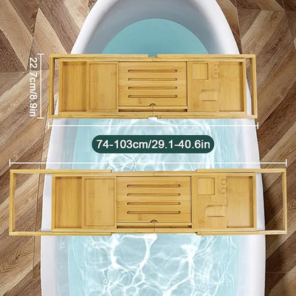BFTOU Bamboo Bathtub Tray Expandable Bath Table Tray Bathtub Caddy for Relaxing SPA Bathroom Accessories for House Warming Shower