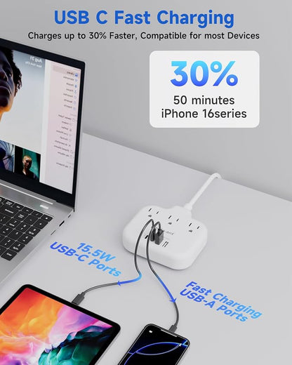 South Africa Plug Adapter, Type M Adapter for South Africa with 3 AC Outlets & 4 USB Ports(2 USB C 4.2A), 3FT Extension Cord, Africa Travel Essentials for USA to South Africa Namibia Nepal Malaysi