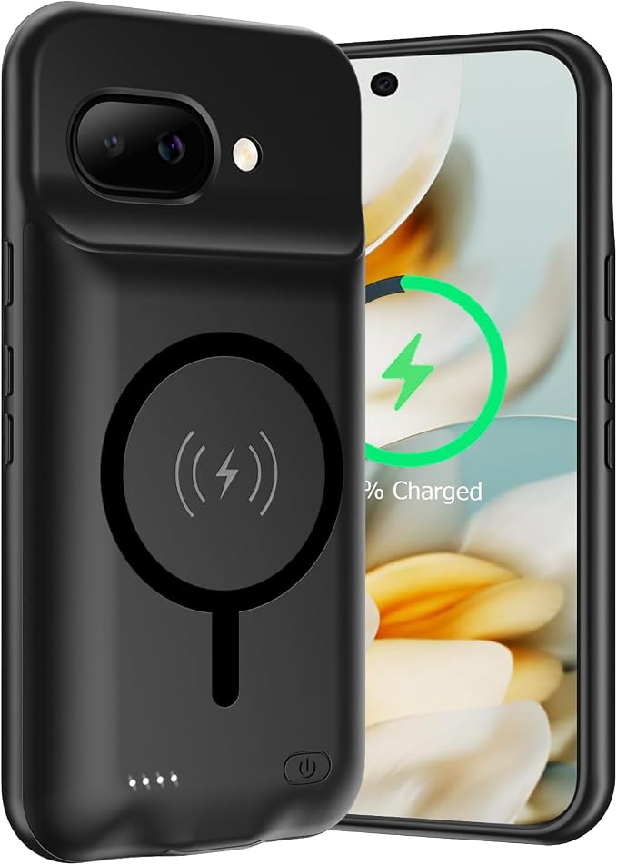 Battery Case for Google Pixel 9A, Upgraded 10000mAh Rechargeable Portable Charging Case with Wireless Charging Compatible for Google Pixel 9A (6.3 inch) Extended Battery Pack Charger Cover (Black)