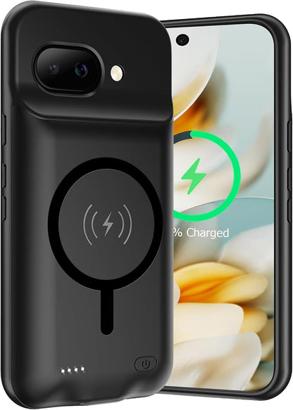 Battery Case for Google Pixel 9A, Upgraded 10000mAh Rechargeable Portable Charging Case with Wireless Charging Compatible for Google Pixel 9A (6.3 inch) Extended Battery Pack Charger Cover (Black)