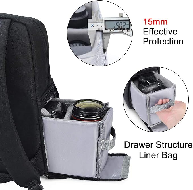 CADeN Camera Backpack Bag with 14" Laptop Compartment Waterproof, DSLR/SLR Mirrorless Camera Case for Travel Daily Photography, Compatible for Canon Sony Nikon Camera and Lens with Tripod Straps