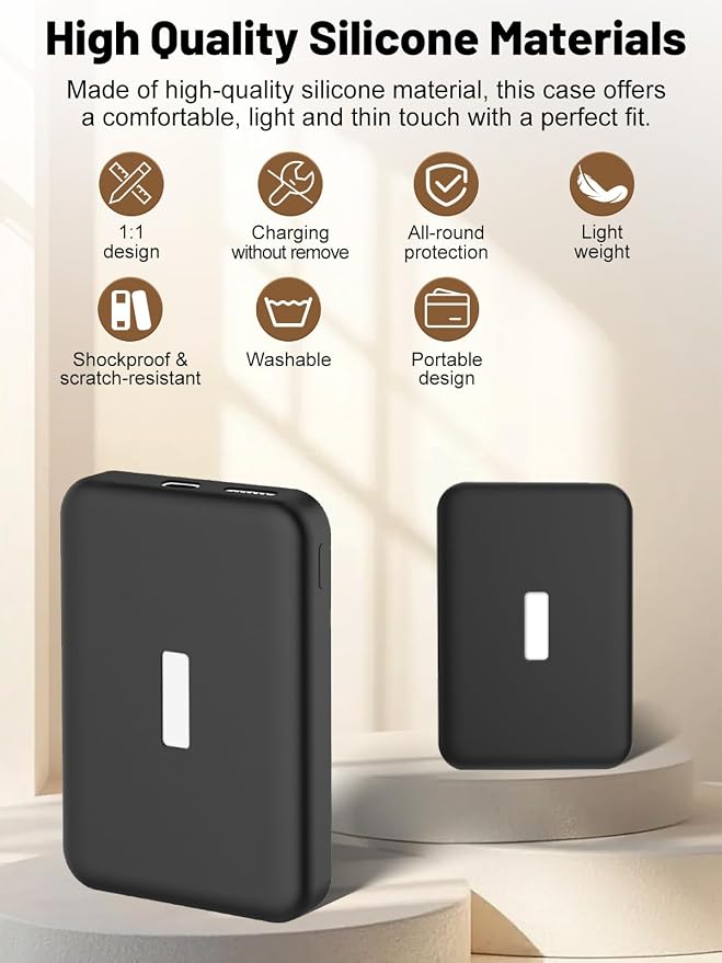 Silicone Protective Case Compatible with Anker MagGo Power Bank 10,000mAh 15W, Full-Body Protective Cover with Precise Cutouts, Shockproof & Scratch-Resistant Sleeve (Black)