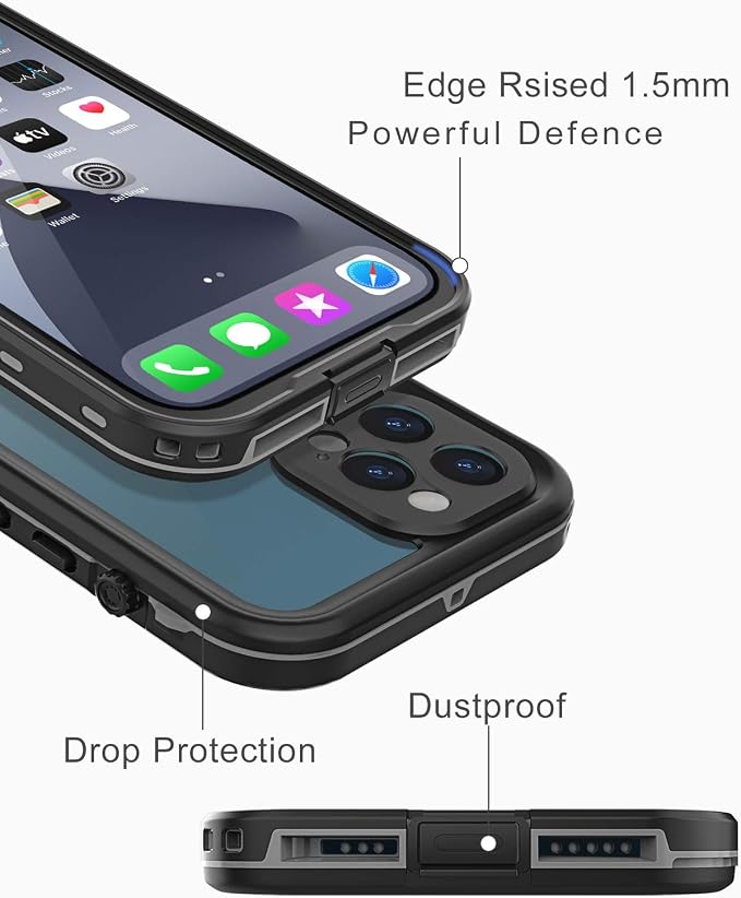 Design for iPhone 12 Pro Waterproof Case, Full Body Shockproof Case with Screen Protector, Dust Proof Phone Cover for iPhone 12 Pro 6.1 Inch (Black)