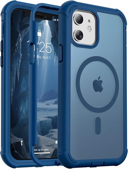 jaroco Magnetic for iPhone 12/12 Pro Case, [Compatible with MagSafe][Military Grade Drop Protection][Heavy Duty Protection][Non-Slip][Shockproof] 2-Layer Durable Bumper Phone Case 6.1''-Deep Blue