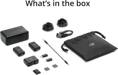 DJI Mic (2 TX + 1 RX + Charging Case), Wireless Lavalier Microphone, 250m (820 ft.) Range, 15-Hour Battery, Noise Cancellation Wireless Microphone for PC, iPhone, Record Interview, YouTube, Black