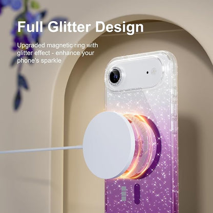 Choiche Magnetic for iPhone 17 Air Case Compatible with MagSafe, Women Cute Glitter Sparkly Phone Case with Diamond Camera Lens Protectors, Military-Grade Drop Protection 6.5" (Clear/Purple)