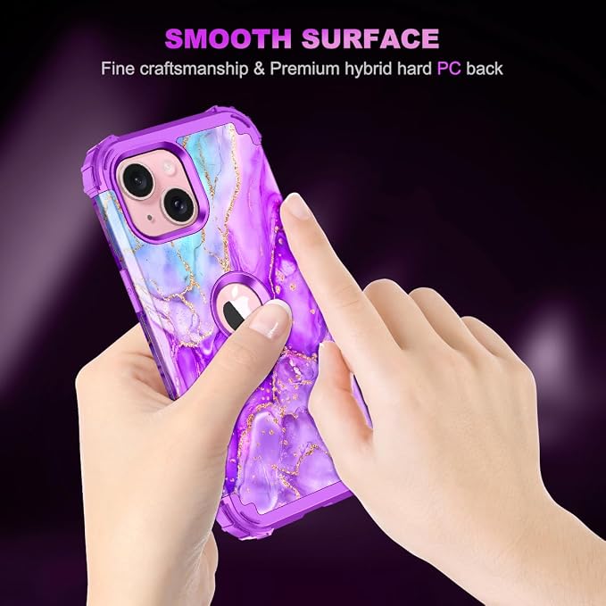 Casetego for iPhone 13 Case,iPhone 14 Case,Three Layer Heavy Duty Sturdy Shockproof Protection Full Rugged Hard PC+Soft TPU Bumper Protective Girls Case for Apple iPhone 13/14 6.1 inch,Bright Purple