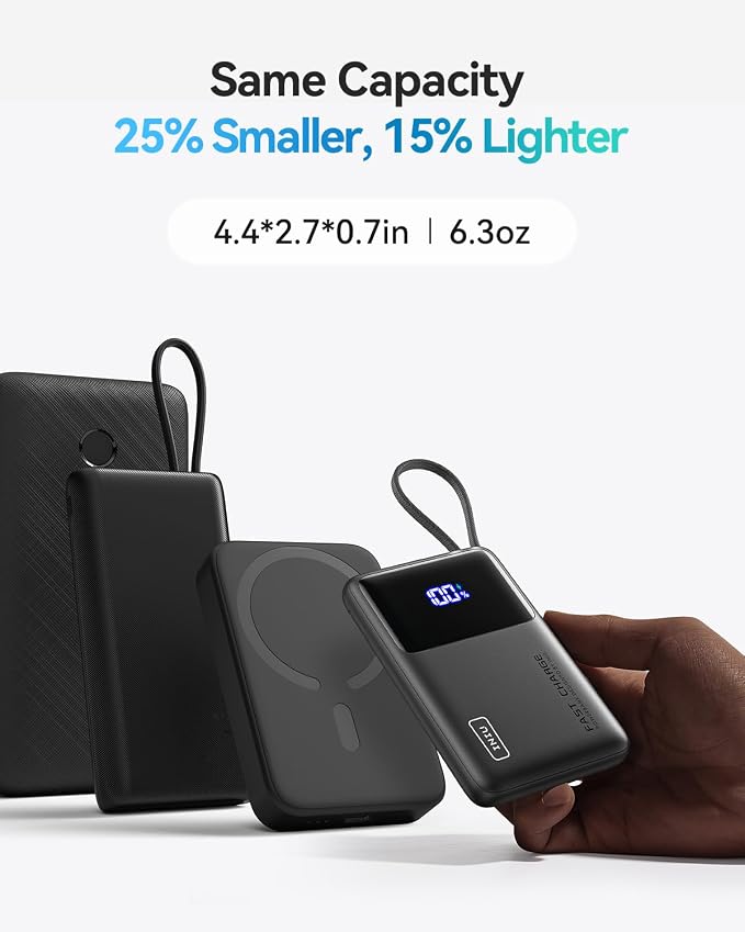 INIU 10000mAh Power Bank, Small 45W PD Fast Charging Portable Charger with Built-in USB C Cable, Flight-Safe Travel External Phone Battery Pack for iPhone 17 Pro Max Samsung S26 iPad etc, Black
