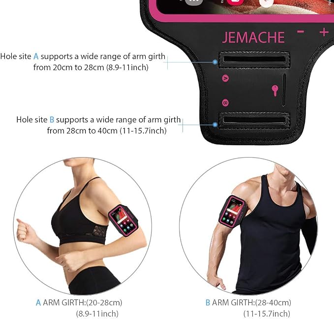 Galaxy S26 S25 Armband, JEMACHE Water Resistant Gym Running Workouts Phone Arm Band for Samsung Galaxy S26 S25 S24 S23 S22 with Card Holder (Rosy)