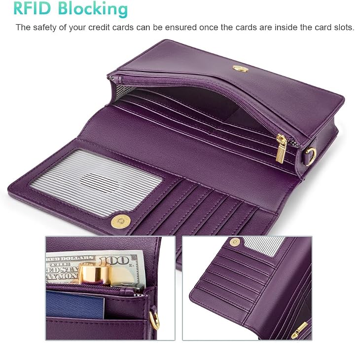 nuoku Women Small Crossbody Bag Cellphone Purse Wallet with RFID Card Slots 2 Straps Wristlet