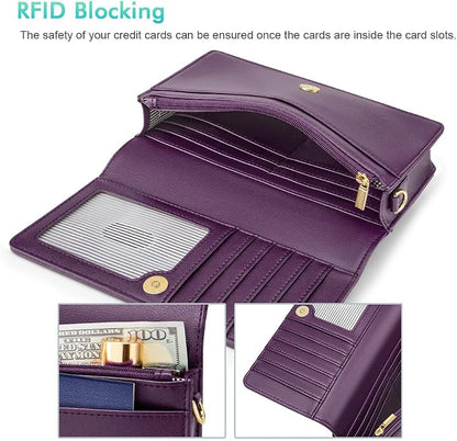 nuoku Women Small Crossbody Bag Cellphone Purse Wallet with RFID Card Slots 2 Straps Wristlet