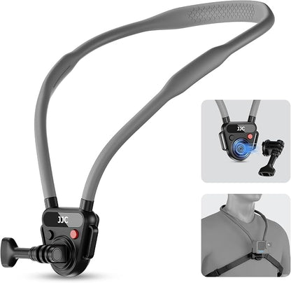 JJC Neck Mount for Action Camera, POV Neck Holder for Gopro 13/12/11, DJI OSMO Action 5 Pro/4, Insta360 X5/X4/Ace Pro, AKASO, Quick Release & Angles Adjustment for Content Creating Video Filming