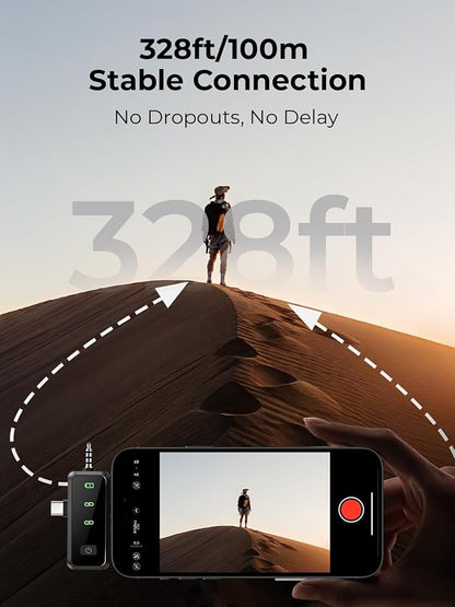 Wireless Lavalier Microphone for iPhone: Mini Microphone Noise Reduction - 328ft Transmission & 20H Battery Life for Video Recording, 3-in-1 Universal Camera & Android, Deep Grey