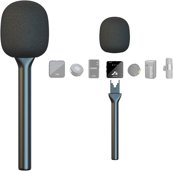 Mic Handle for DJI RODE Microphone Handheld Stand for Wireless GO, Interview Microphone Rig for All Lavalier Mic, Wireless MiniMic Adapter for Vlogging/Interview/Podcast/Reports/Content Creation