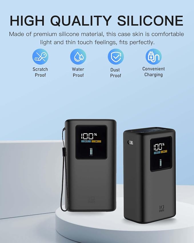 Silicone Case for CUKTECH 10 Mini Power Bank (10000mAh 55W) Full-Body Protective Cover for CUKTECH 10 Mini Portable Charger,Precise Port Cutouts (Case Only) Black
