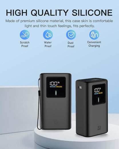 Silicone Case for CUKTECH 10 Mini Power Bank (10000mAh 55W) Full-Body Protective Cover for CUKTECH 10 Mini Portable Charger,Precise Port Cutouts (Case Only) Black