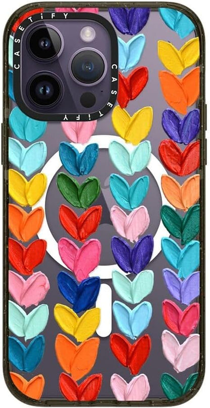 CASETiFY Impact iPhone 14 Pro Max Case [4X Military Grade Drop Tested / 8.2ft Drop Protection/Compatible with Magsafe] - Polka Daub Hearts - Glossy Black