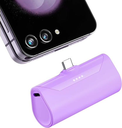 Lightweight Purple USB C Battery Pack for iPhone 15/16/17, 4800mah USB Type C Portable Charger Fast External Battery Charger for Samsung Galaxy S23/S22/S21 Series/Other Android Smartphones