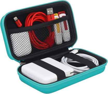 BOVKE PU Hard Travel Case for MacBook Air Pro Power Adapter Apple MagSafe 2 USB-C Charger, Extra Room for USB C Hub, Type C Hub, USB C Hub Multiport Adapter, Magic Mouse, Charging Cable, Turquoise