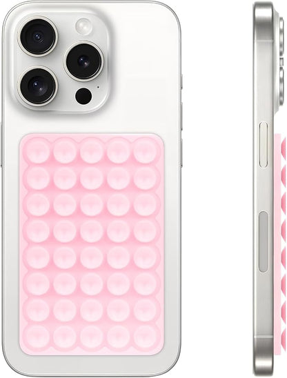 QxbBox Silicone Suction Cup Phone Case Mount, Hands-Free Strong Grip Holder for Selfies and Videos, Silicon Adhesive Phone Stand Sticky with Higher Suction Power for Cell Phone Light Pink